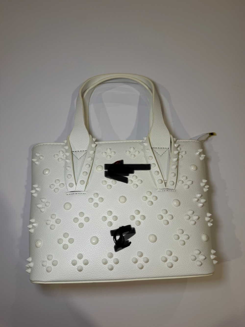 White Studded Floral-Accent Crossbody Tote for Women
